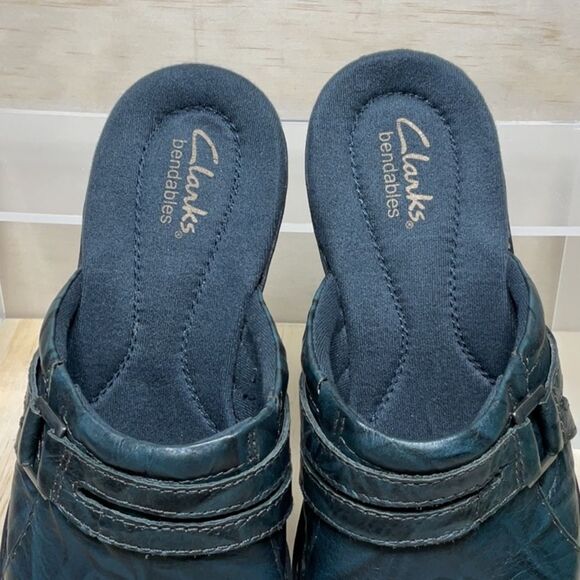 Clarks Bendables Blue Leather Slip-On Loafer Clog Women 6.5 Mule 67157 - Picture 4 of 9